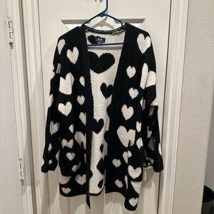 Anthropologie Black and White Heart Cardigan